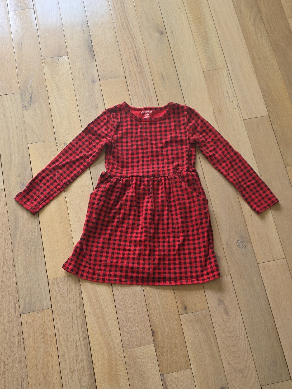 Cat & Jack Red and Black Buffalo Plaid Long-Sleeve Dress